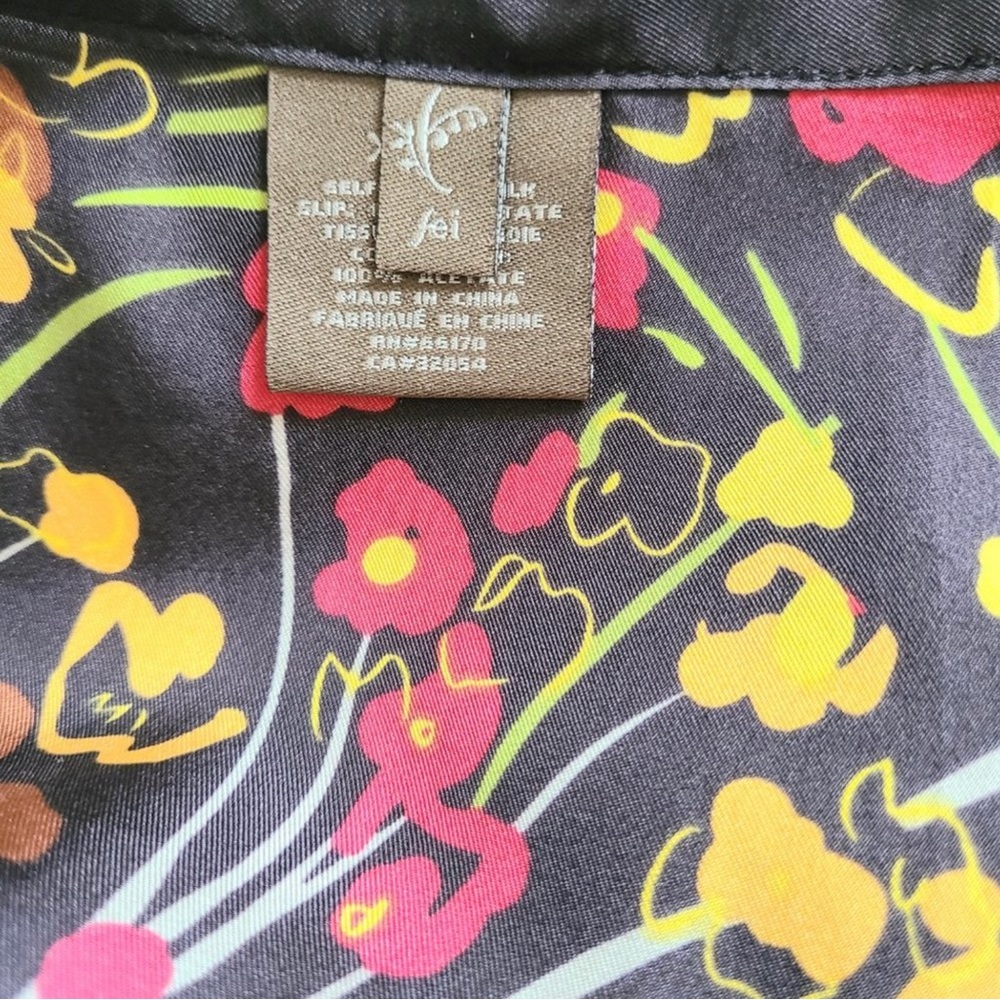 S O L D Fei Anthropologie Efflorescent 100% Silk Blue Floral Dress V-Neck Large - Picture 5 of 16